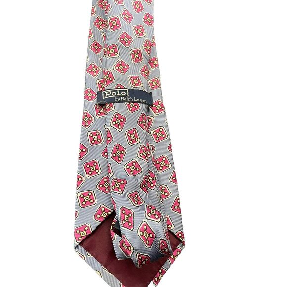 Polo Ralph Lauren Blue red cream Neck Tie Made In The USA 100% Silk Handmade - Picture 6 of 10